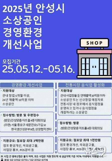 안성시, 소상공인 경영환경개선사업 5월 12일부터 접수