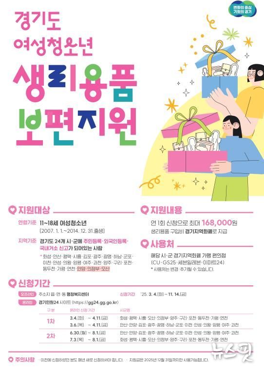 여성청소년 생리용품 보편지원 안내 포스터