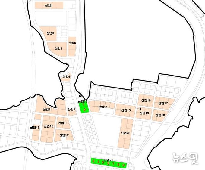 송산그린시티 남측지구 분양공급토지 필지별 위치도(연두색이 이번 분양공급토지)