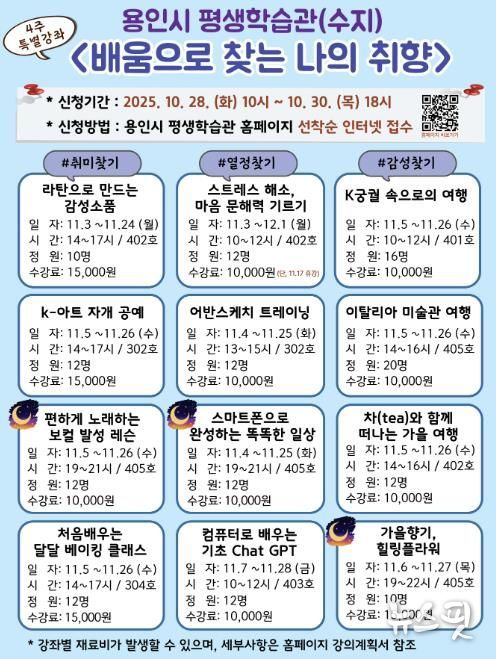 용인특례시 평생학습관 특별강좌 수강생 모집 안내 포스터.(용인시 제공)