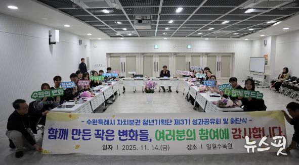 수원특례시 자치분권 청년기획단 제3기’ 청년들이 기념촬영을 하고 있다.(수원시 제공)