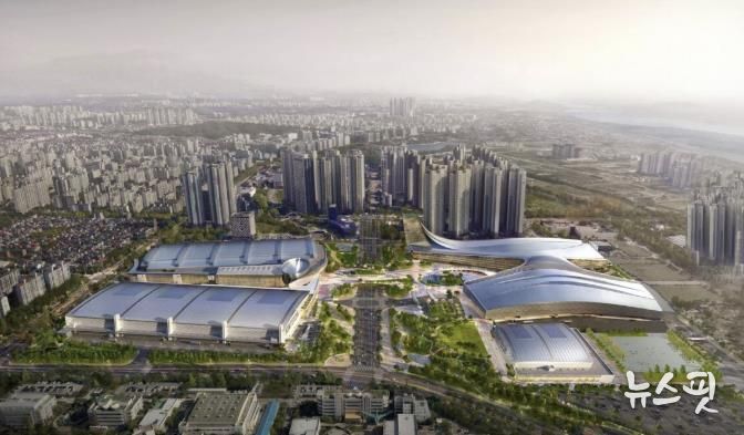 킨텍스 제1~3전시장 조감도. 2028년 제3전시장이 준공되면 제1~3전시장을 합쳐 17만㎡ 규모의 국내 최대 전시 공간으로 거듭난다.