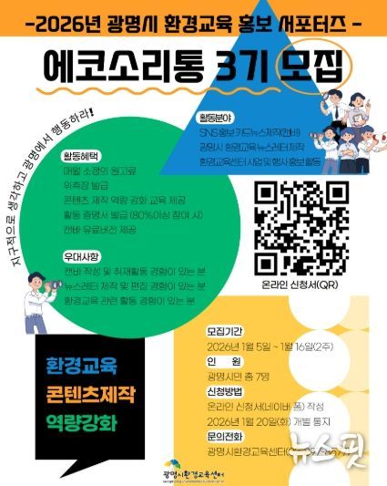 2026년 광명시 환경교육 홍포서포터즈 '에코소리통 3기' 모집 안내문.