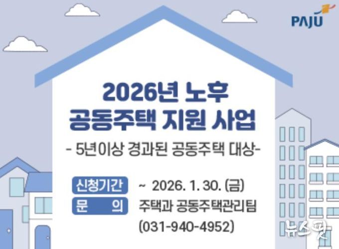 파주시, 2026년 노후 공동주택 시설물 보수 및 경비·청소 노동자 휴게시설 지원 사업 추진