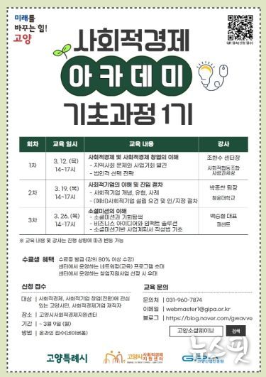 ‘2026년 고양시 사회적경제 아카데미 기초과정 1기’ 모집 안내문