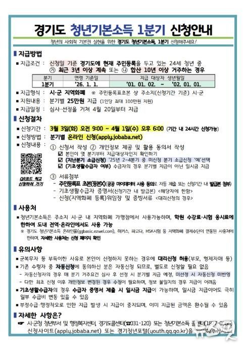 동두천시, 2026년 청년 기본소득 1분기 신청 접수