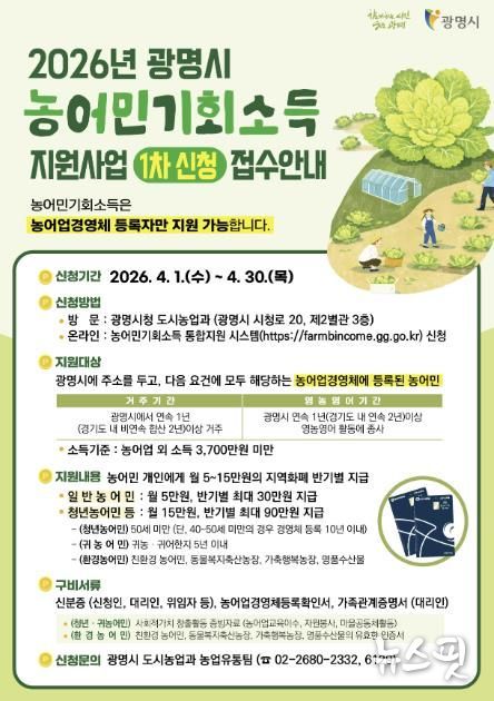 2026년 농어민 기회소득 1차 신청 안내문